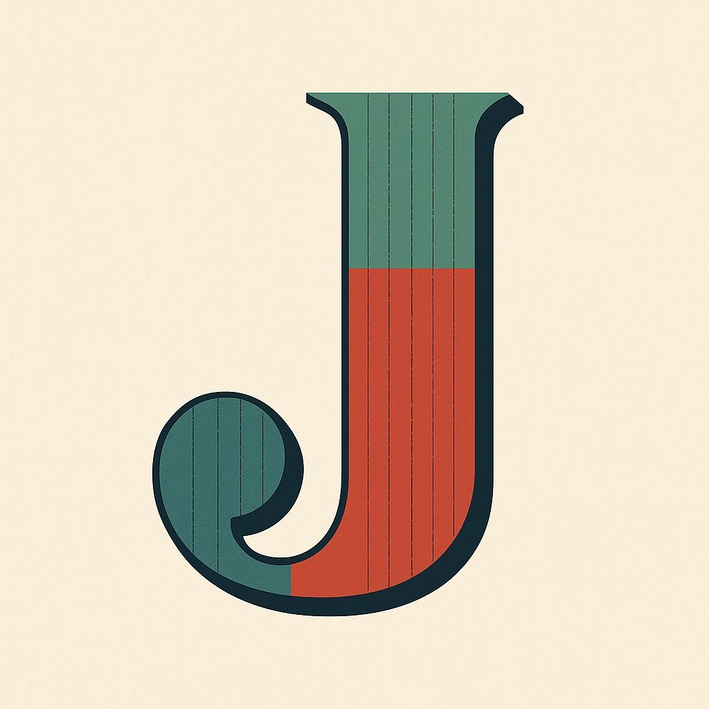 Stylized Letter J in Forest Green and Brick Red Monogram