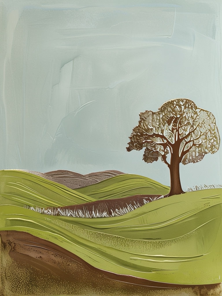 Abstract Landscape with Solitary Tree Linocut T-Shirt