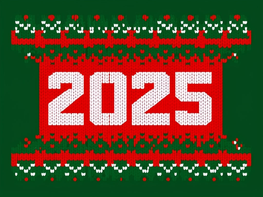 Festive Knitted Sweater Design with 2025 Text T-Shirt