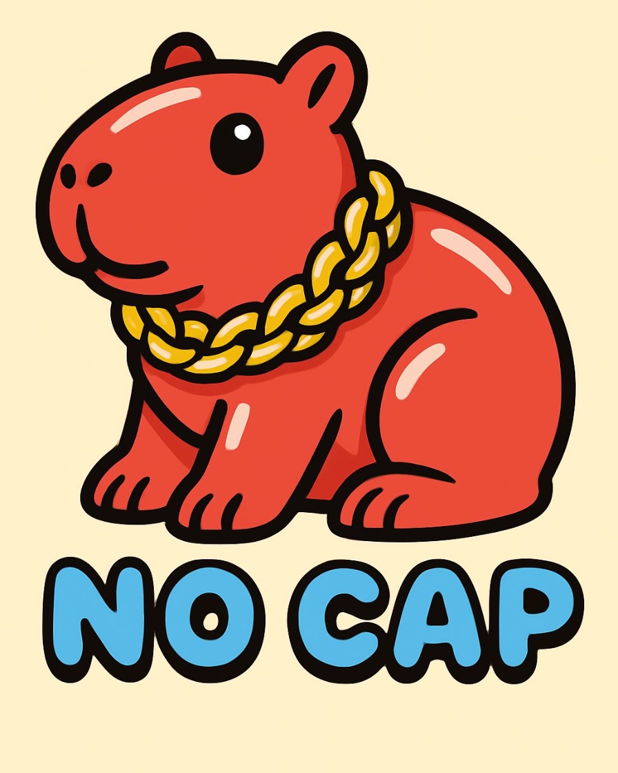 Vibrant Cartoon Red Guinea Pig with 'NO CAP' Text T-shirt