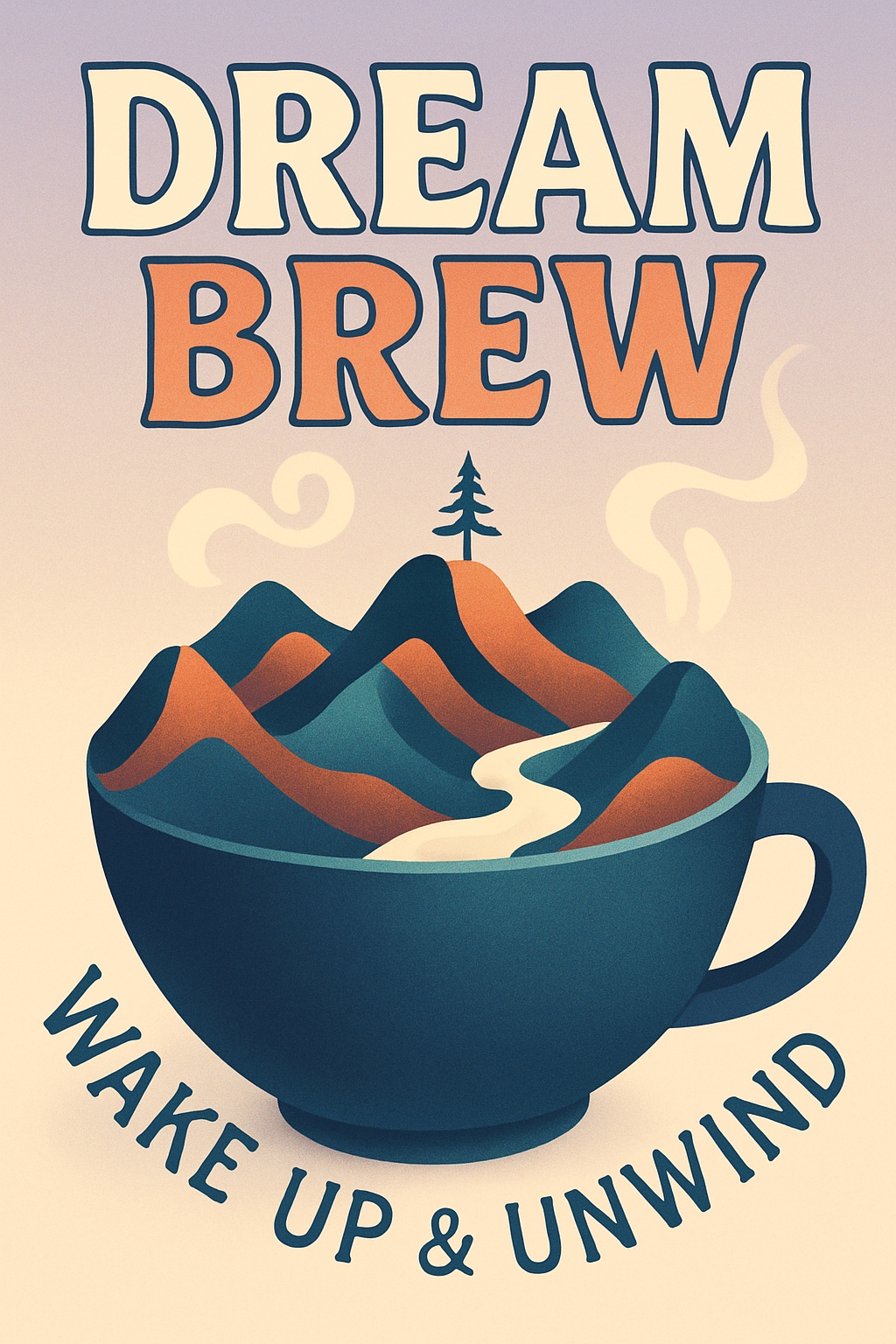 Surreal Dream Brew Coffee Cup Illustration with Inspirational Text Poster