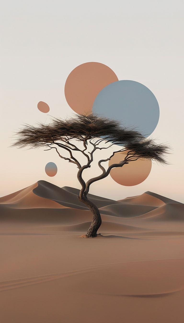 Minimalist Desert Landscape at Dusk with Acacia Tree Mobile Wallpaper