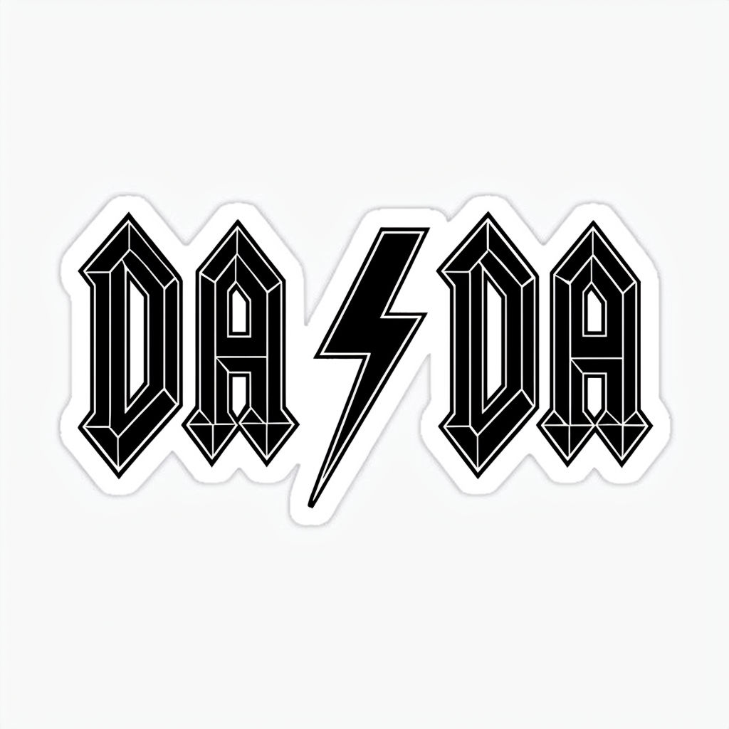 Bold Gothic DA DA Sticker Design with Lightning Bolt Accent