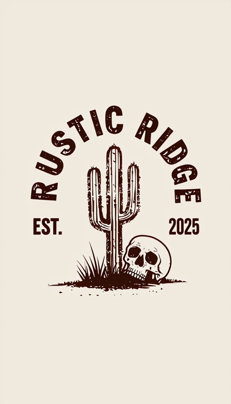 Rustic Ridge Cactus and Skull Minimalist Logo Design