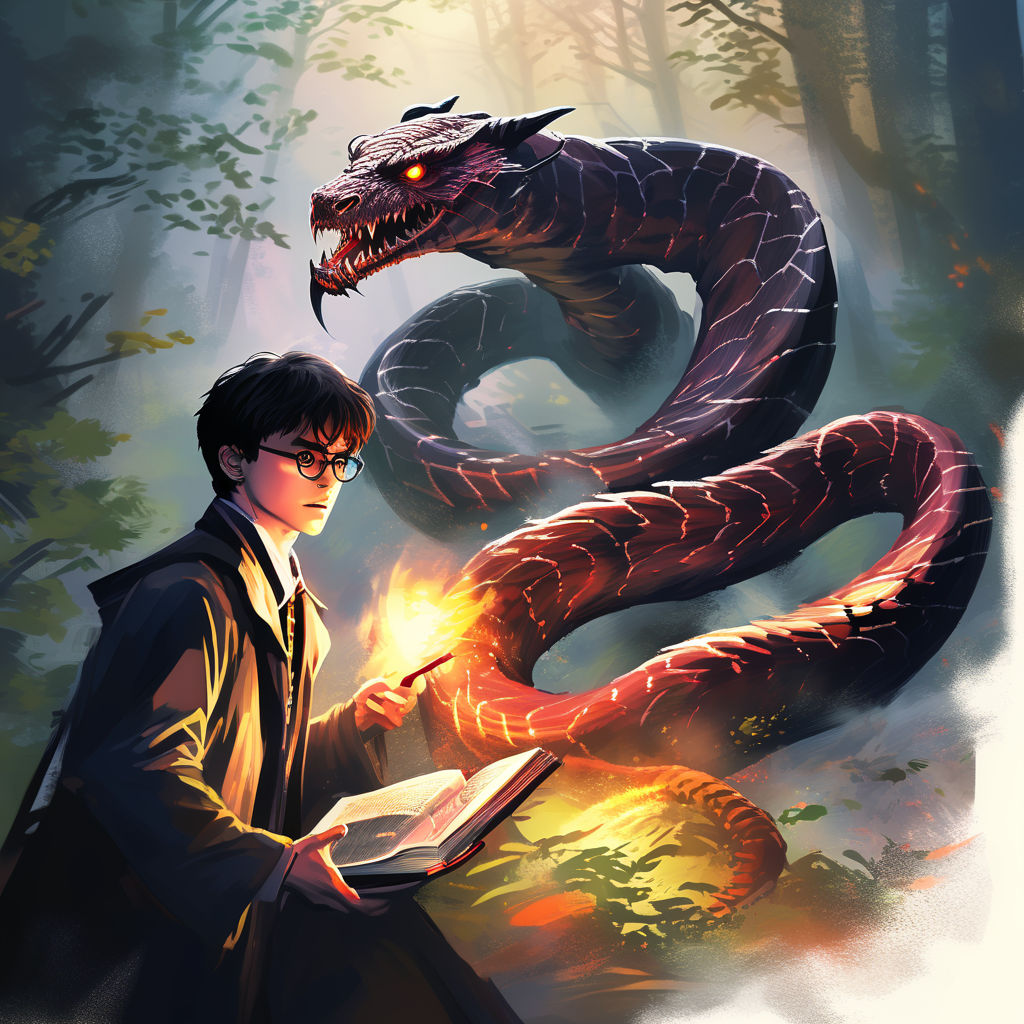 Harry Potter facing an enormous snake with oversized fangs by Mirtikaa ...