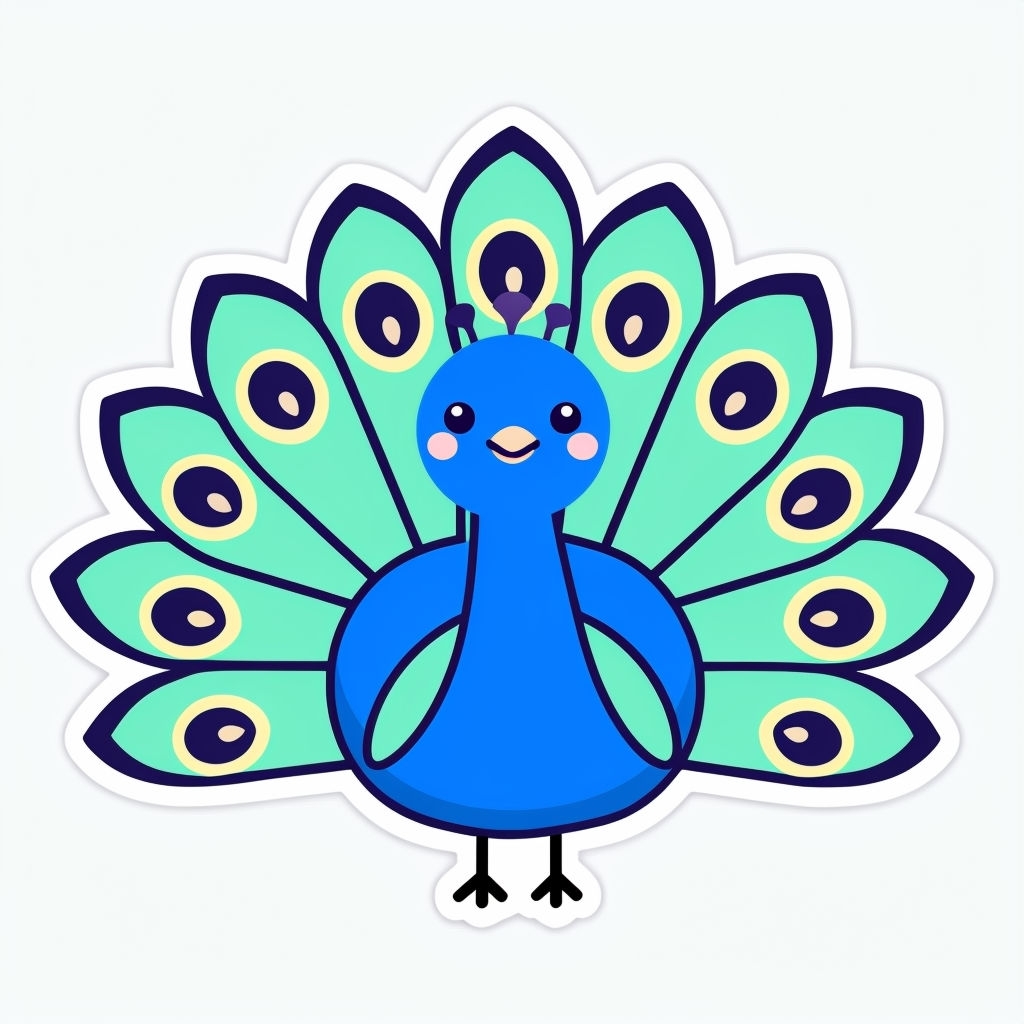 Cute Cartoon Peacock Illustration with Colorful Tail Sticker