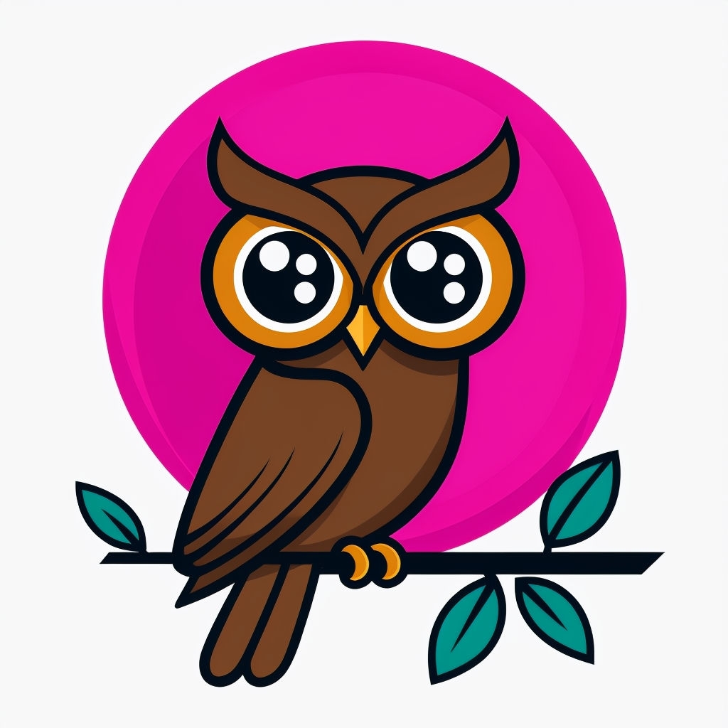 Cute Cartoon Brown Owl with Leaves and Pink Halo Sticker