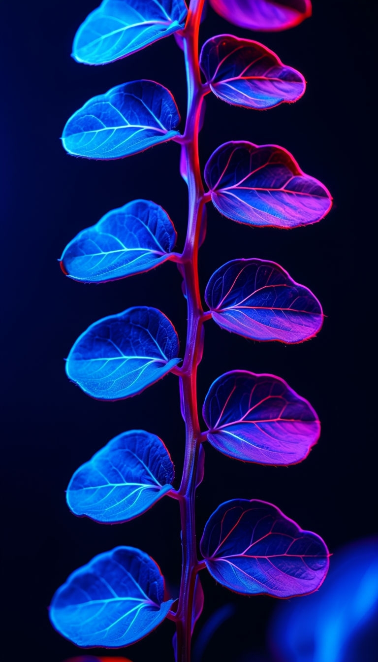 Vibrant Neon Vine Close-Up with Glossy Leaves Mobile Wallpaper