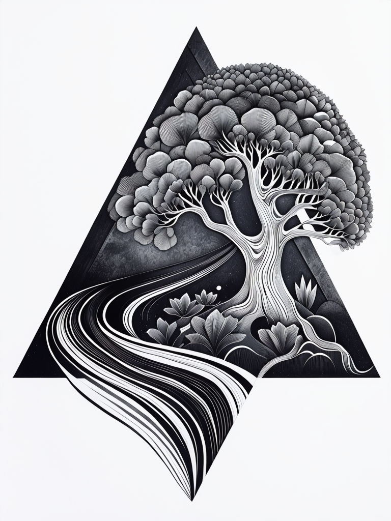 Intricate Black and White Tree Illustration T-Shirt