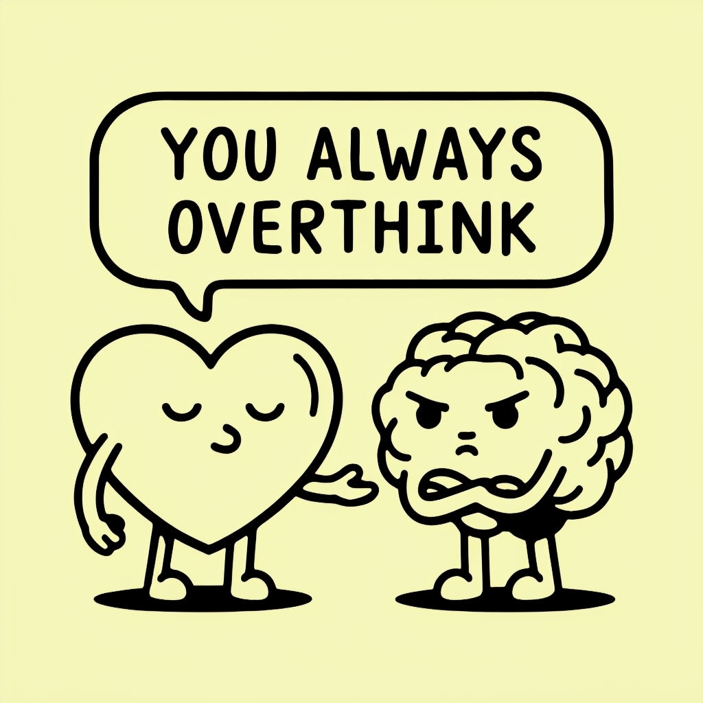 Humorous Cartoon Heart and Brain Characters T-Shirt