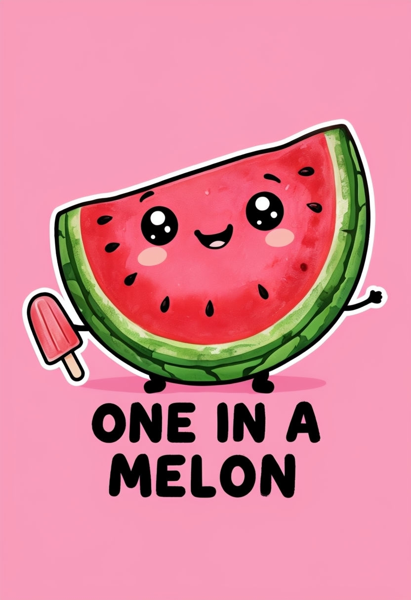 Cute Cartoon Watermelon Slice with Popsicle Sticker