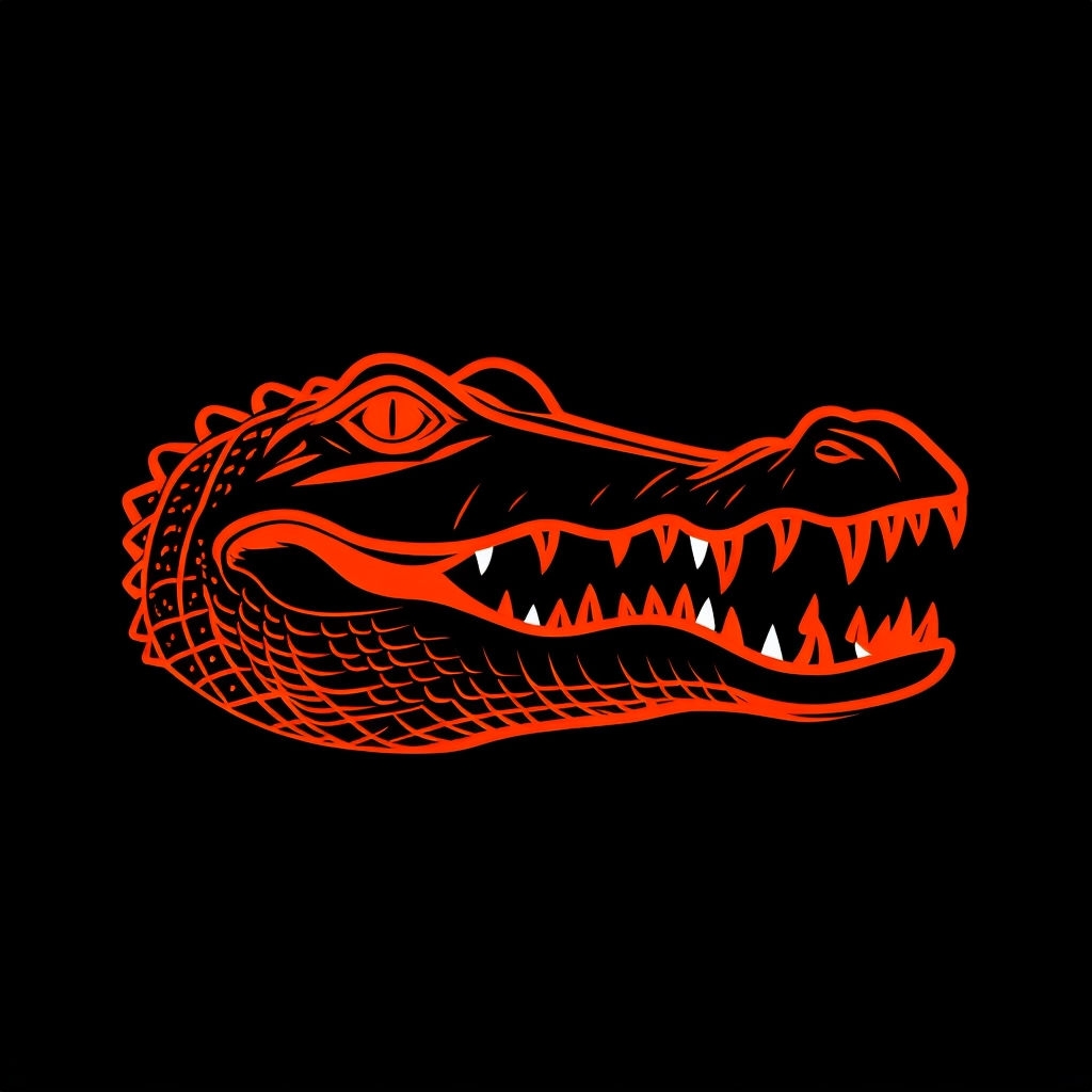 Bold Neon Red-Orange Alligator Head Illustration T-shirt