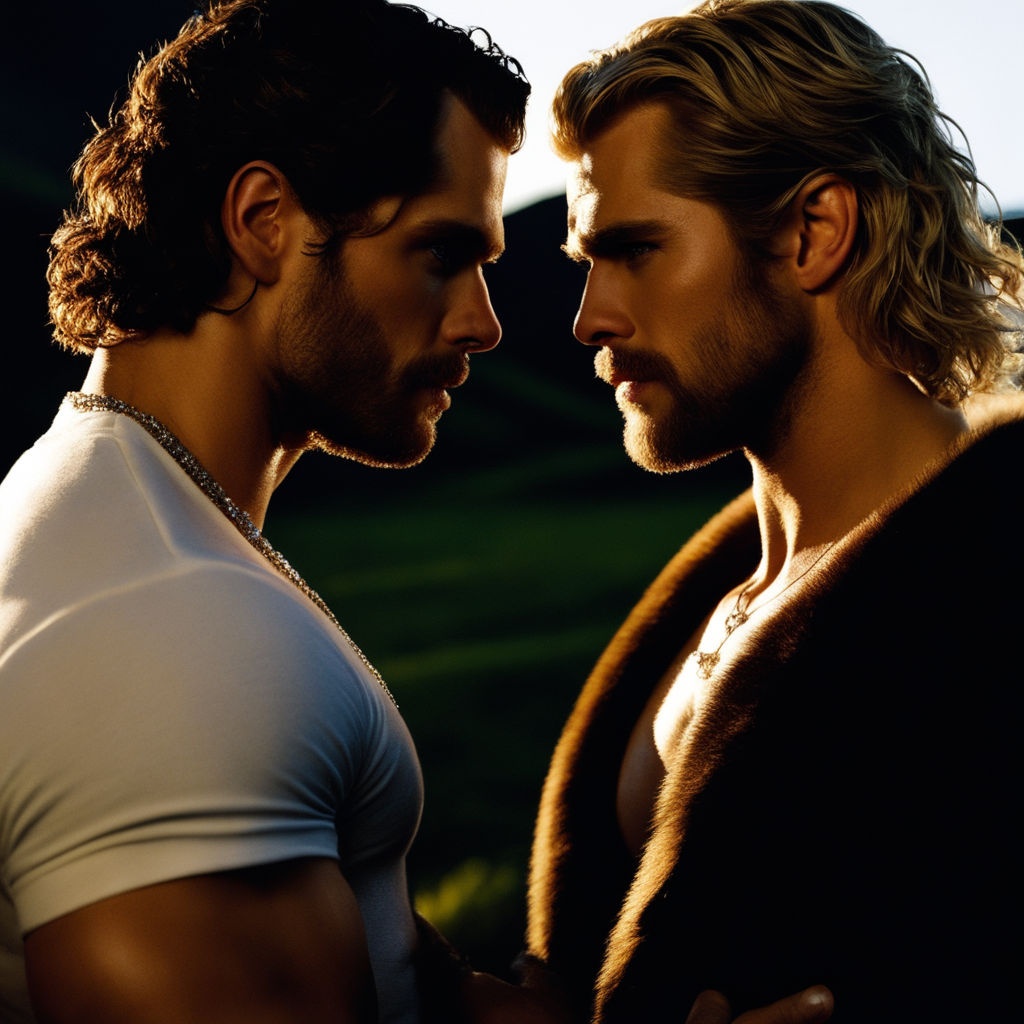 Henry Cavill kissing Chris Hemsworth