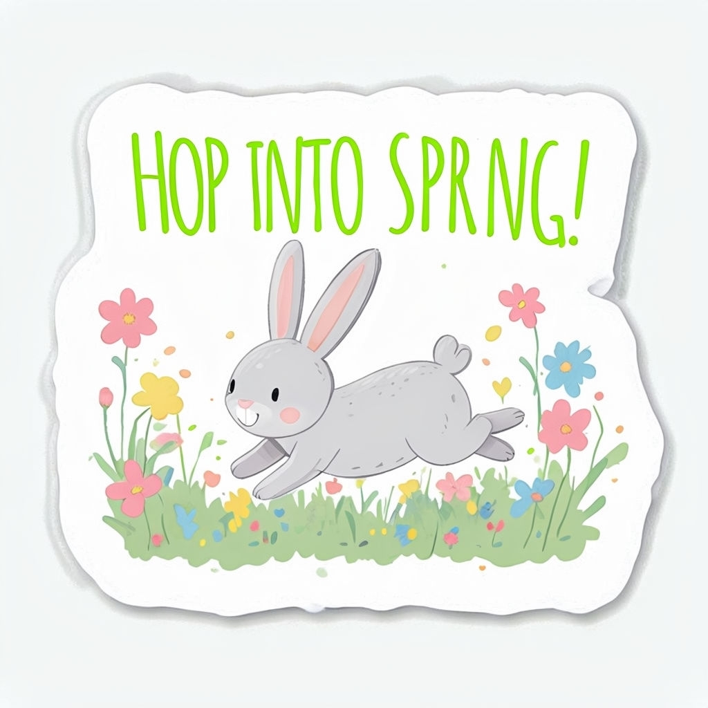 Playful Bunny Hopping Through Flowers Sticker Design