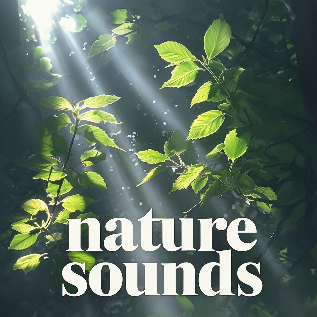 Sunlit Leaves Pencil Sketch with Nature Sounds Typography Spotify Album Cover