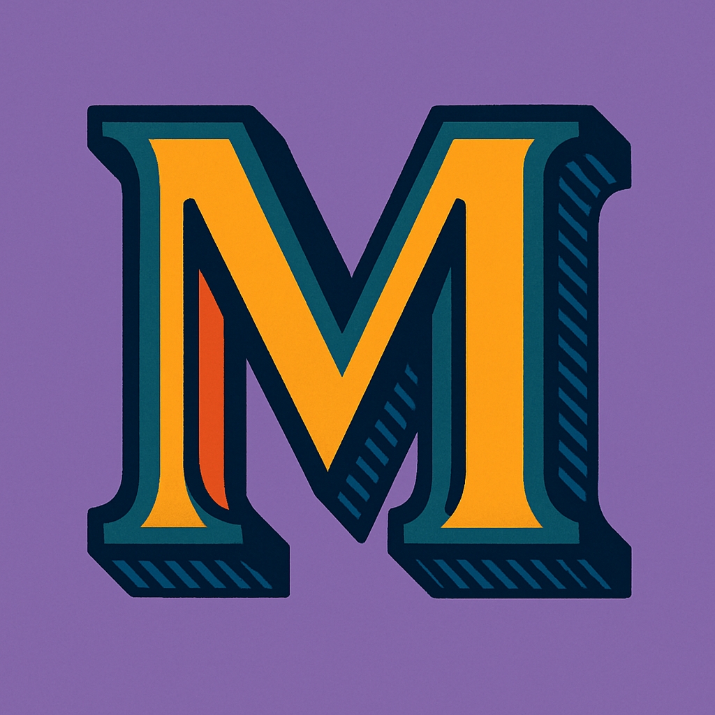 Stylized Orange Letter M on Lavender Background Monogram
