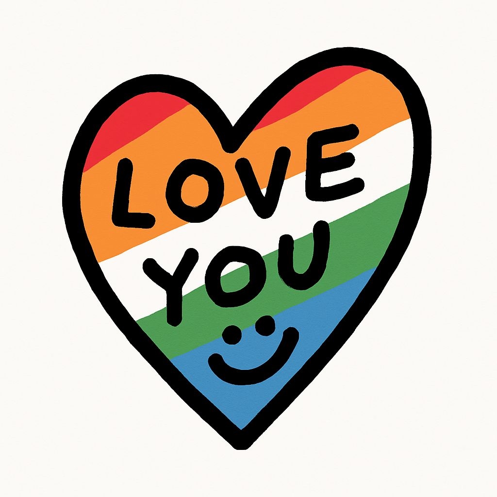 Vibrant Heart Love You Sticker with Rainbow Colors and Smiley Face
