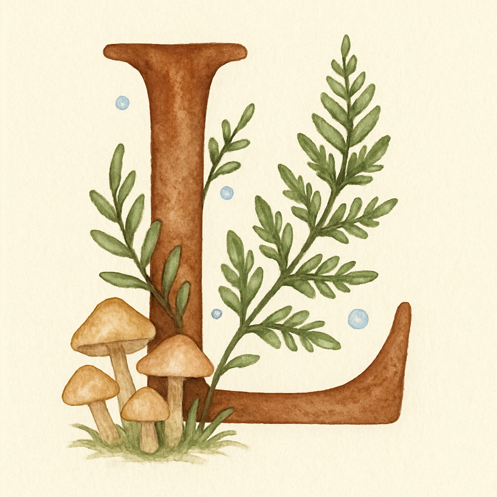 Rustic Watercolor Botanical Letter L Illustration Monogram