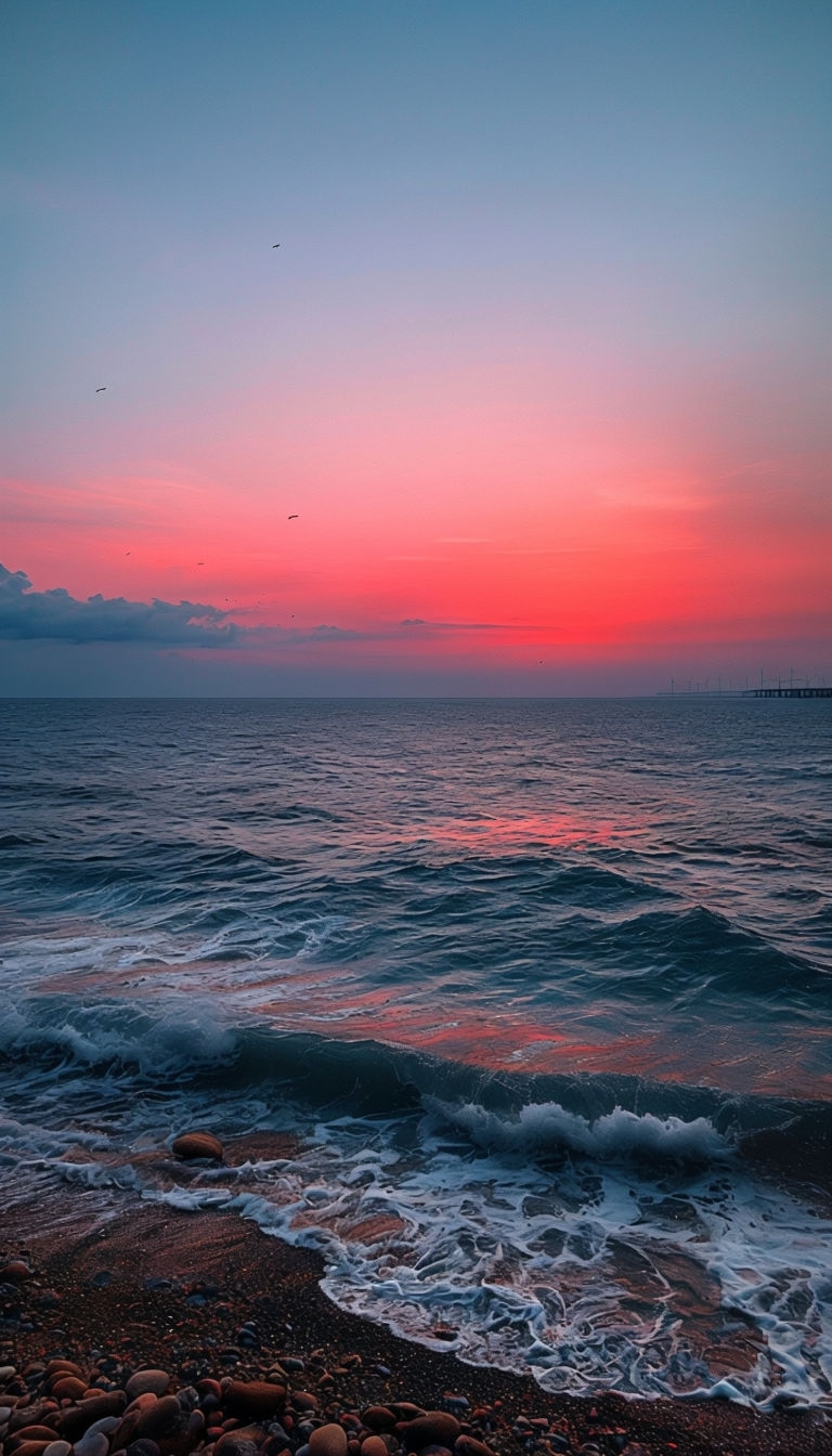 Tranquil Ocean Sunset Landscape Photograph for Mobile Wallpaper