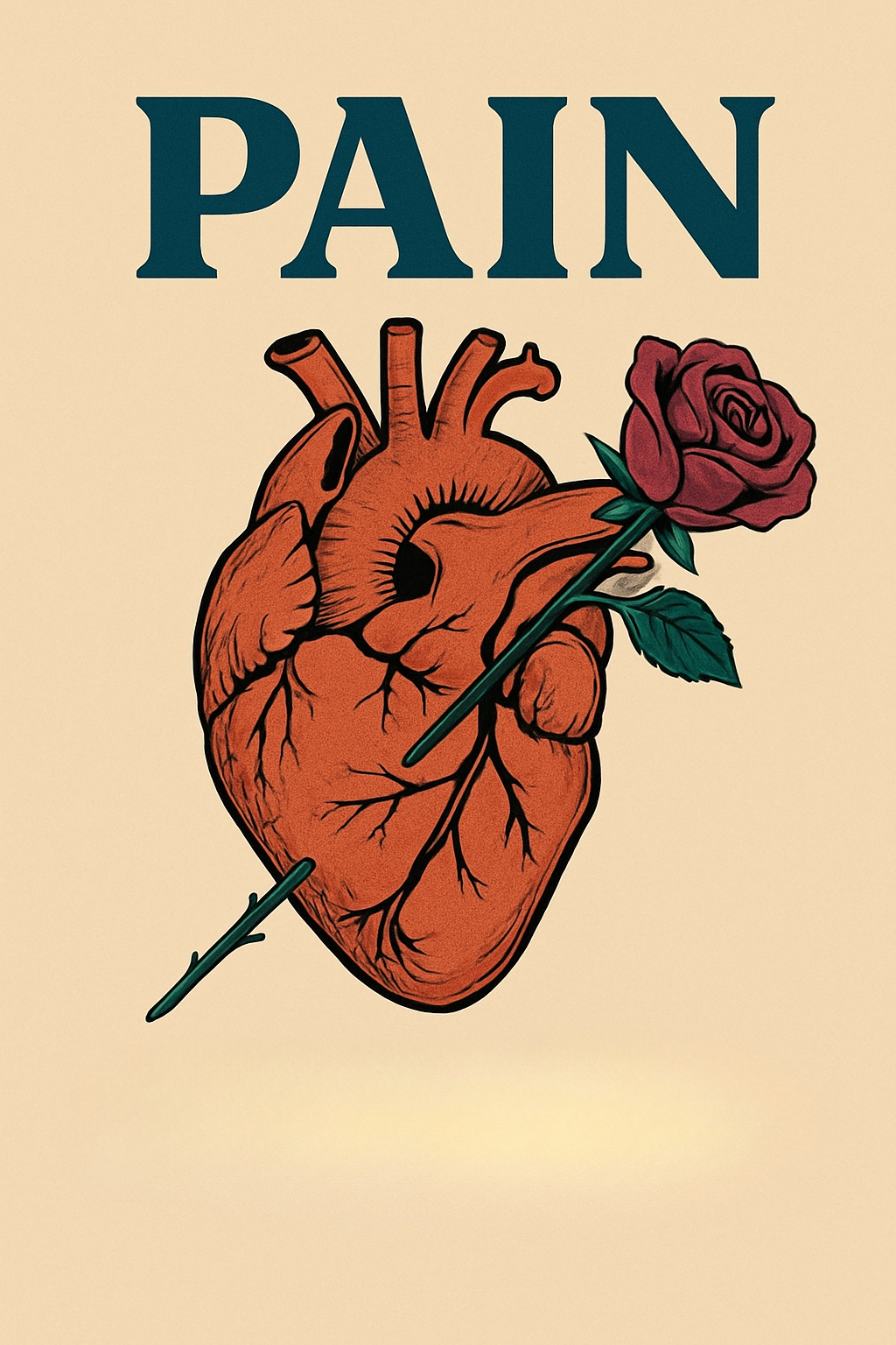 Anatomically Detailed Human Heart with Rose Tattoo Art T-shirt