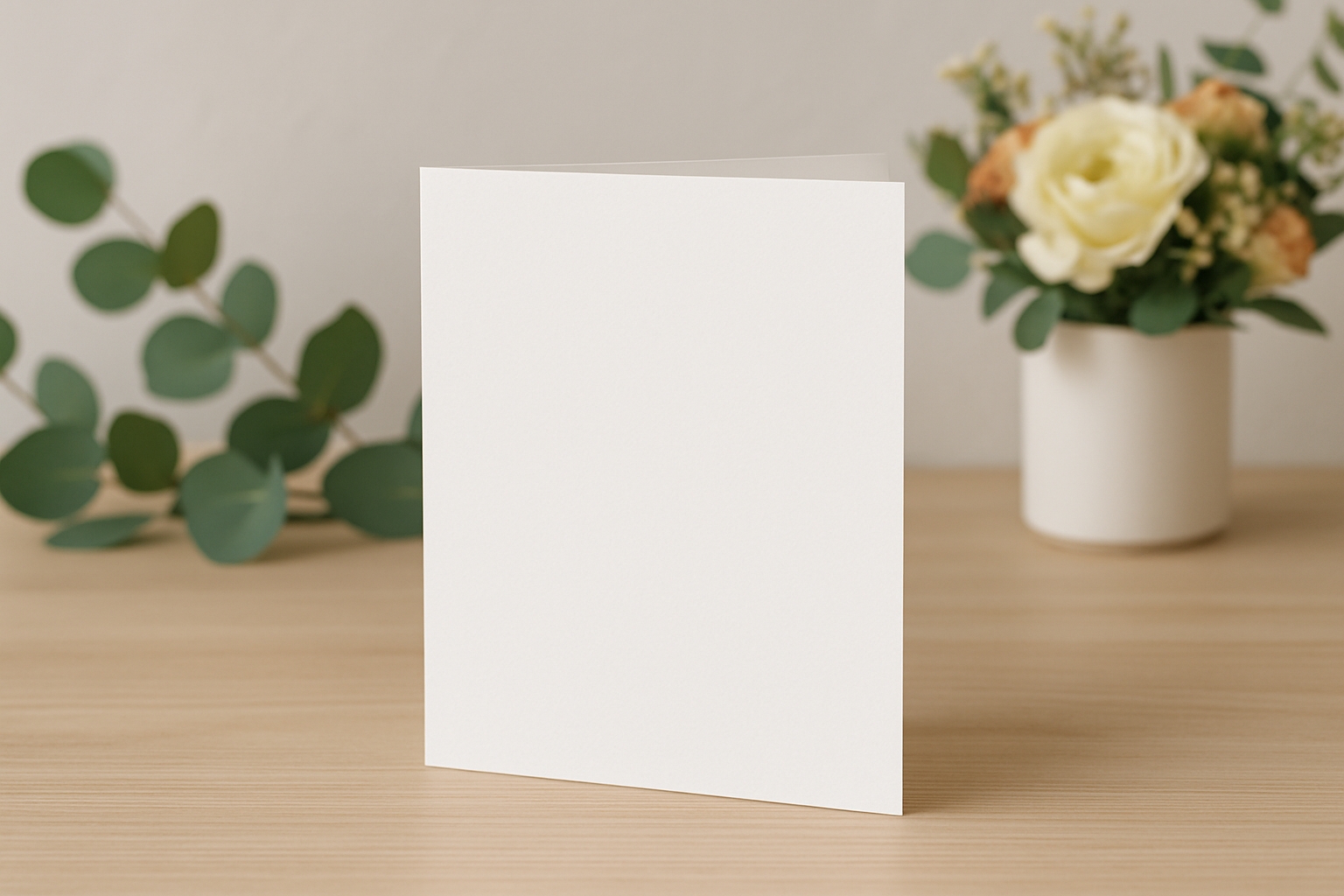 Elegant Minimalist Invitation Card with Eucalyptus and Roses Mockup