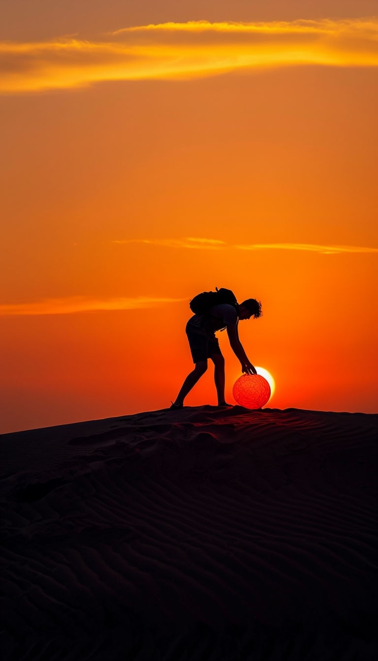 Dramatic Sunset with Silhouette and Illuminated Object Mobile Wallpaper