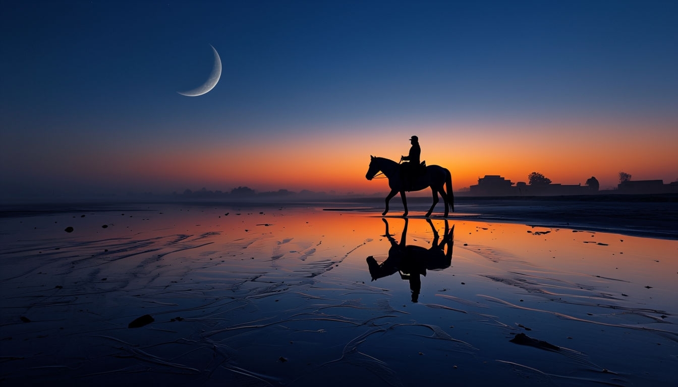 Serene Sunset Landscape with Horse Silhouette Virtual Backgrounds