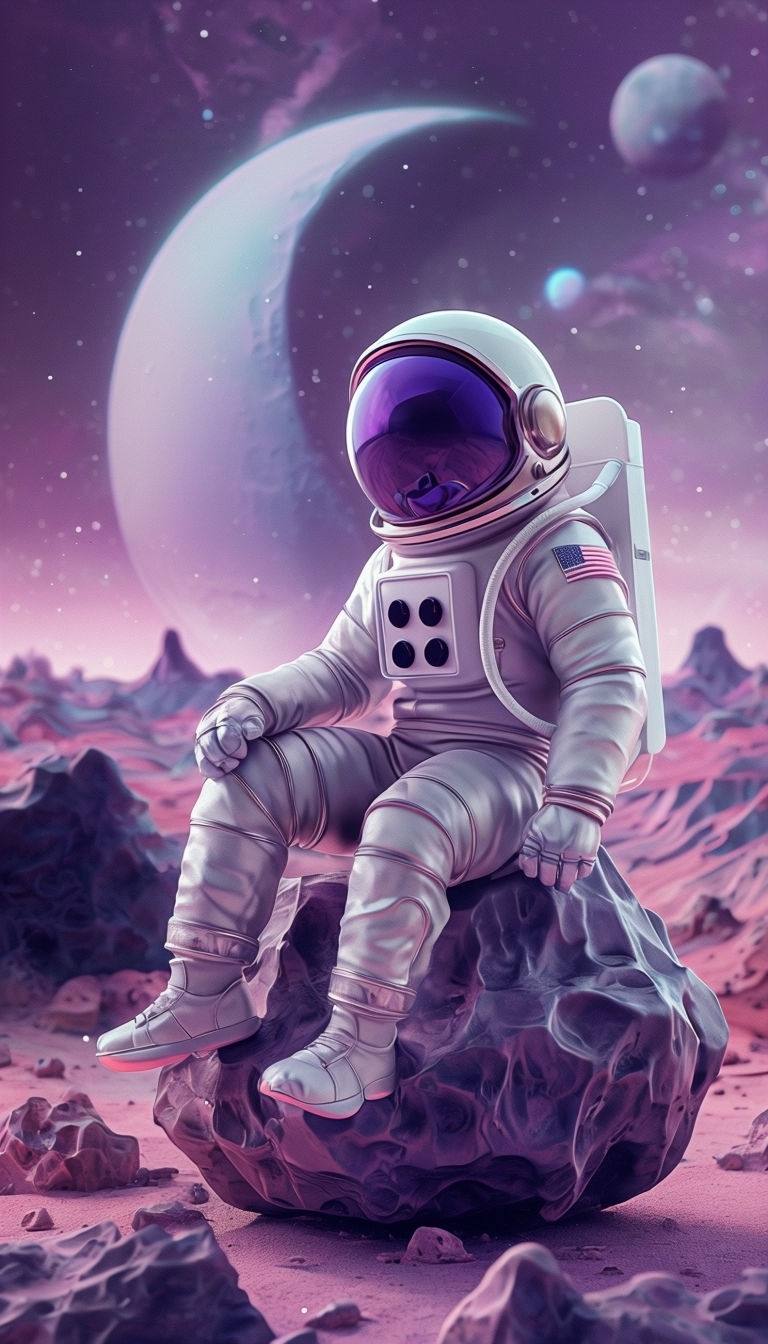 Whimsical Astronaut on Alien Landscape Digital Art Poster