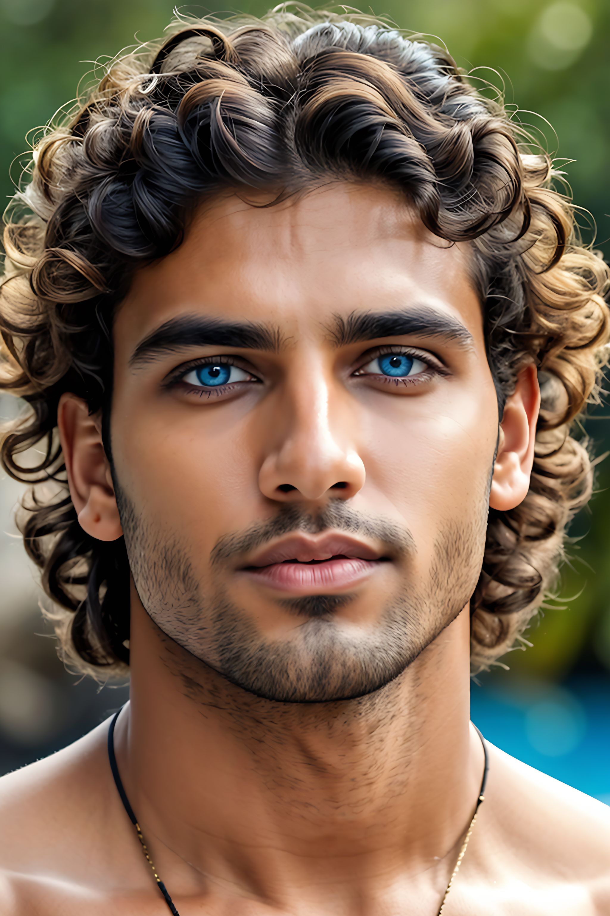 curly. Blue eyes