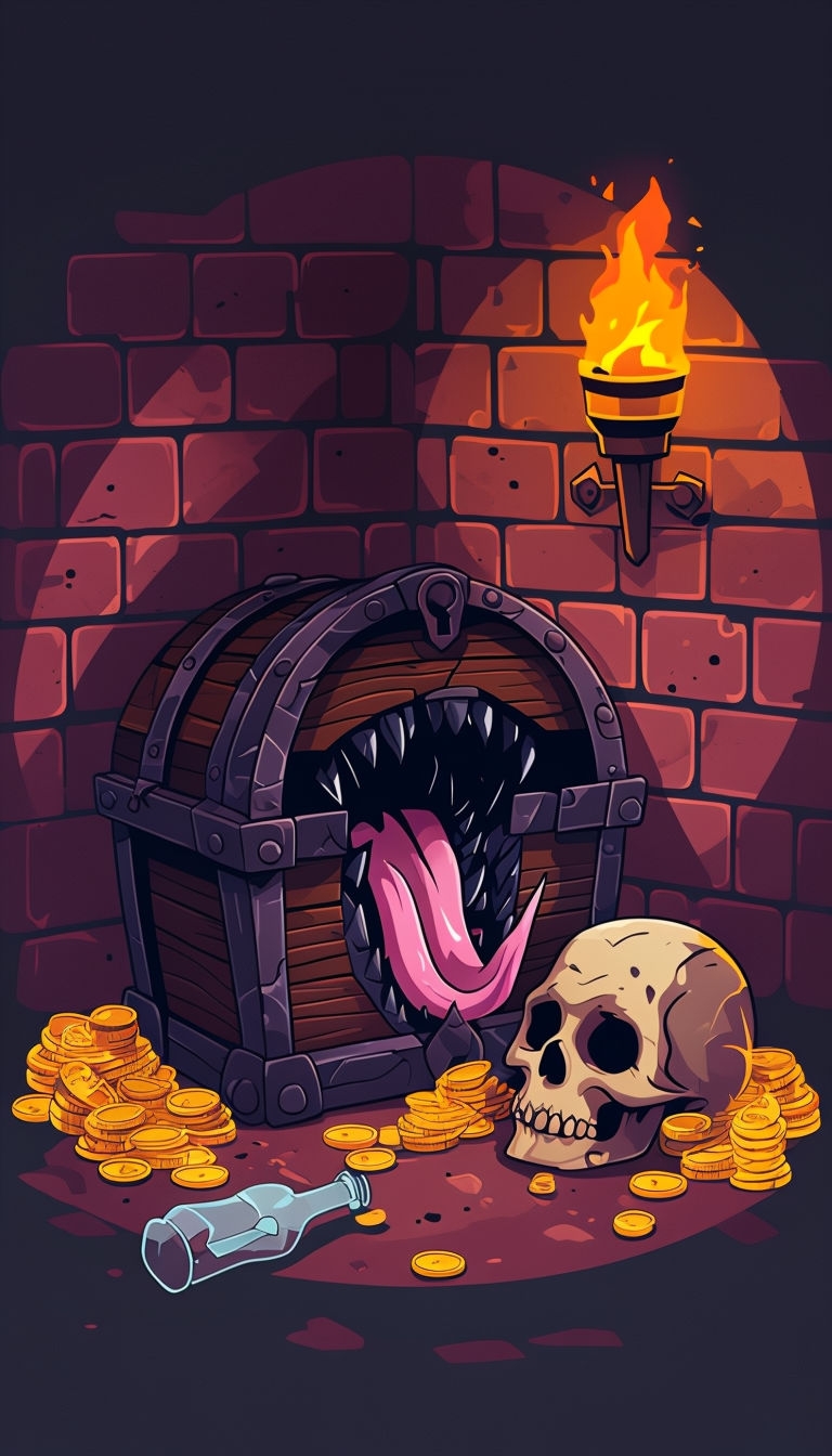 Eerie Dungeon Treasure Chest with Skull and Coins Mobile Wallpaper