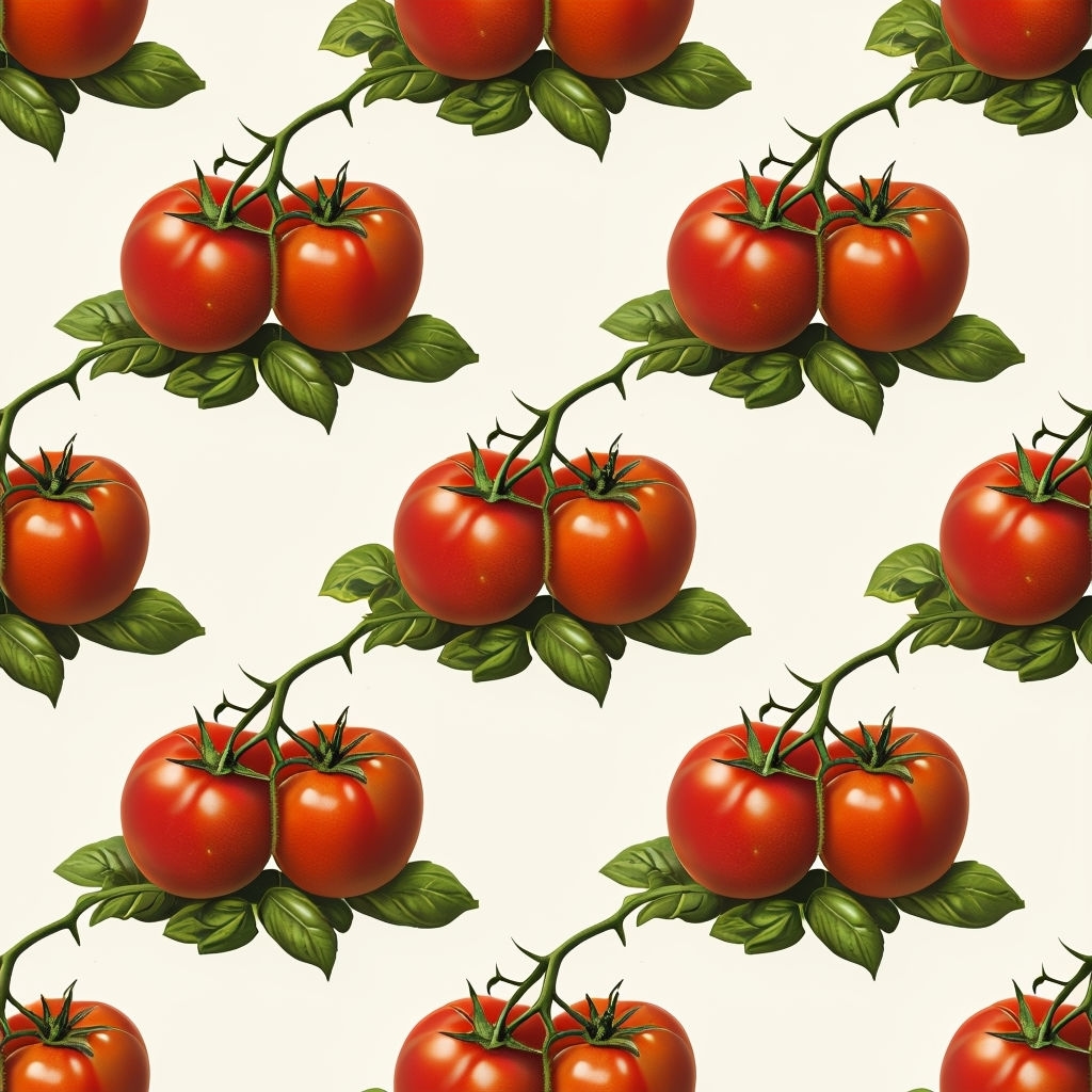 Vibrant Tomato and Basil Seamless Pattern for Kitchen Decor Seamless Pattern