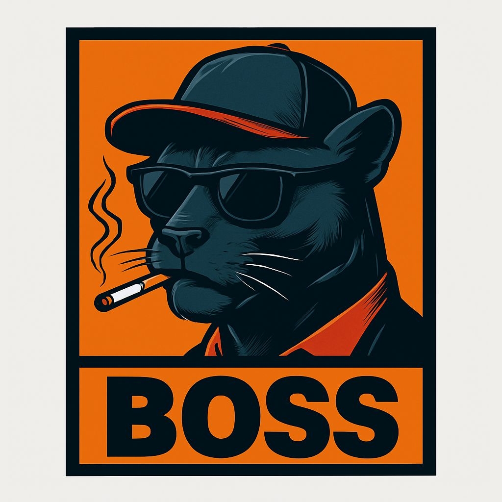 Cool Anthropomorphic Black Panther Boss T-Shirt