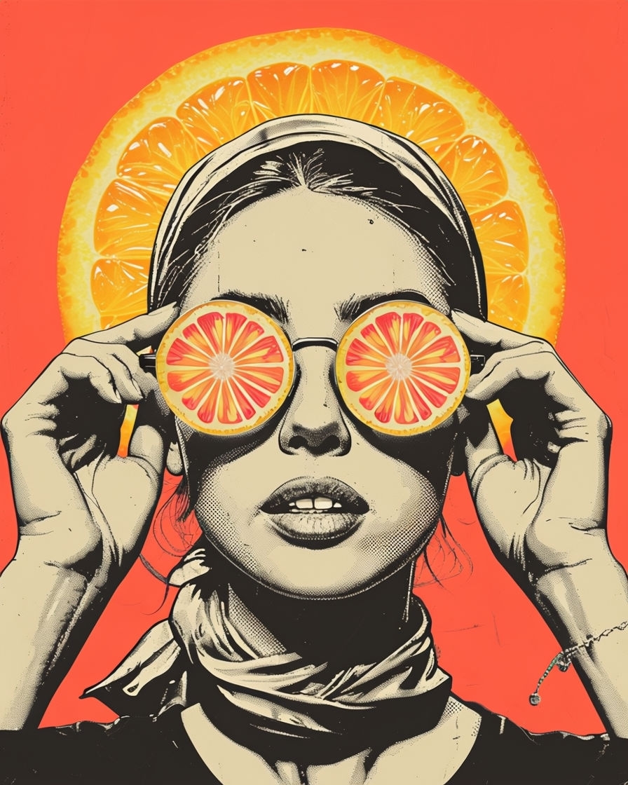 Vivid Coral Red Pop Art Woman Portrait Illustration Art