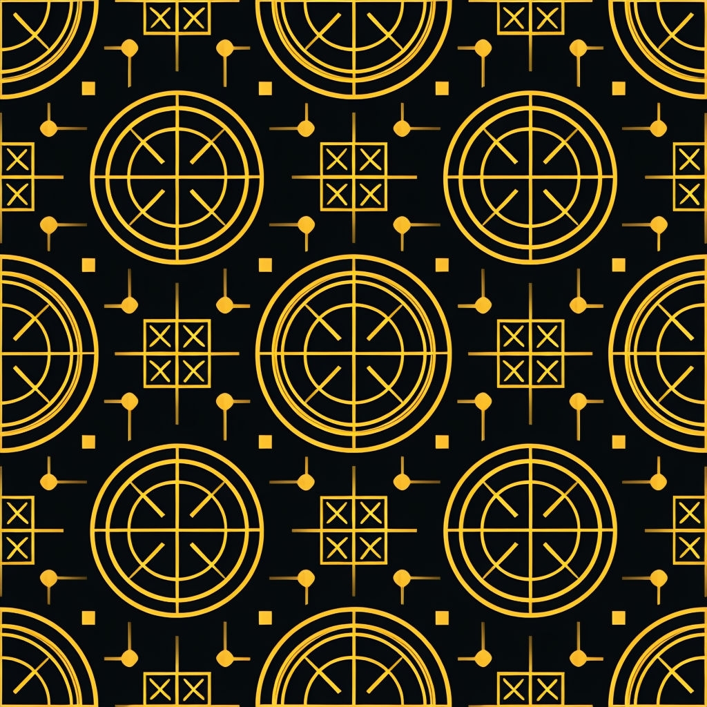 Geometric Chinese Motifs in Gold on Black Seamless Pattern