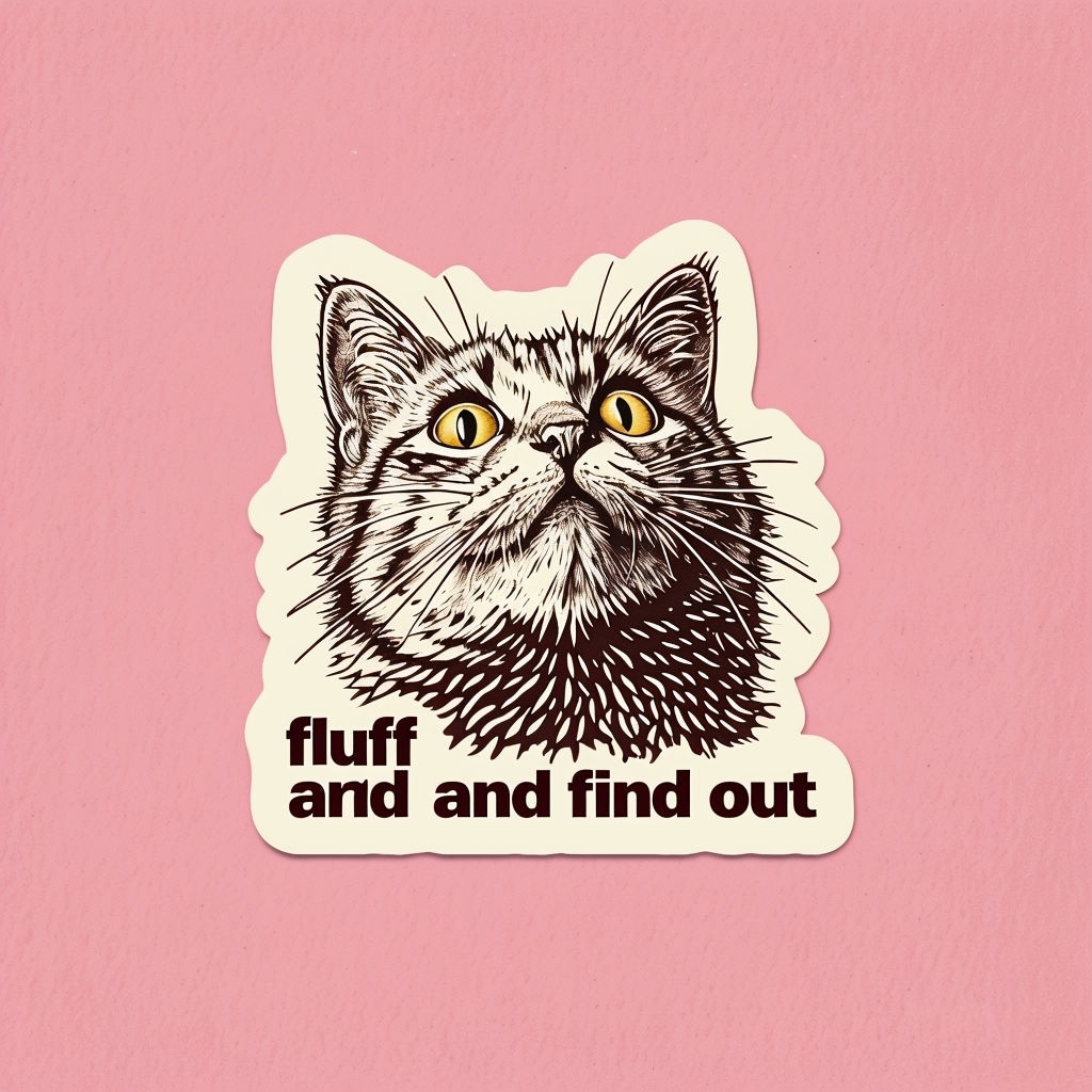 Whimsical Cat Illustration with Playful Text Sticker