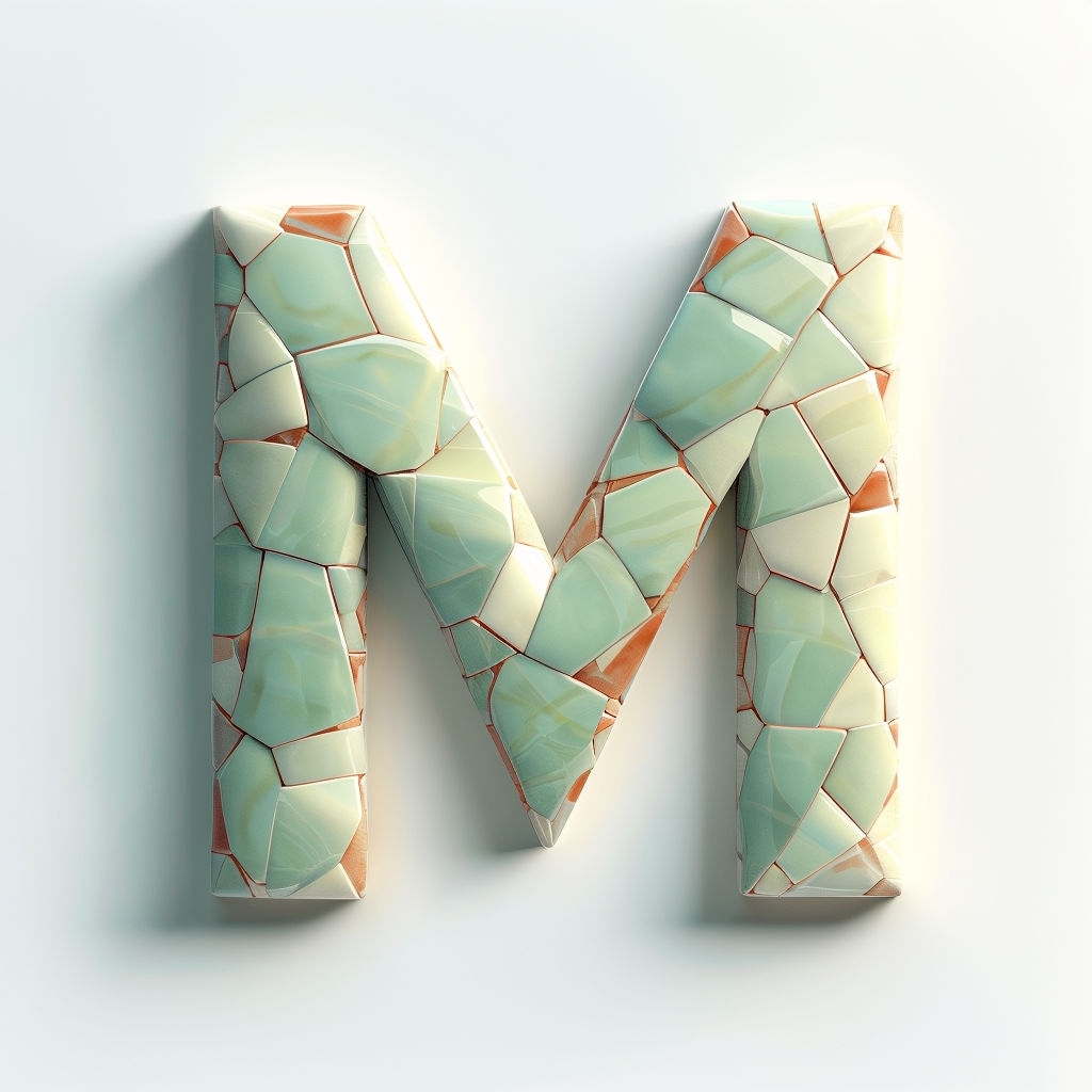Artistic 3D Monogram Letter M in Glossy Ceramic Tiles Design Monogram