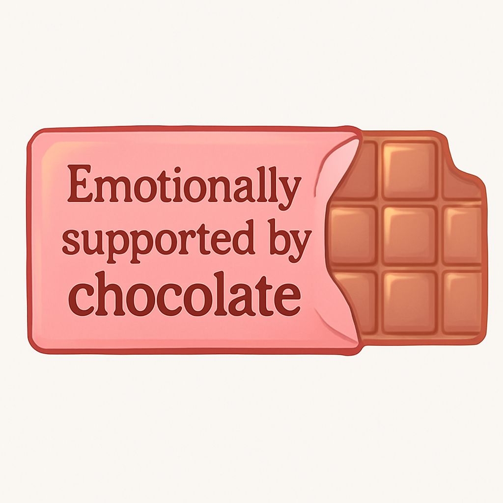 Partially Eaten Chocolate Bar with Humorous Text Sticker