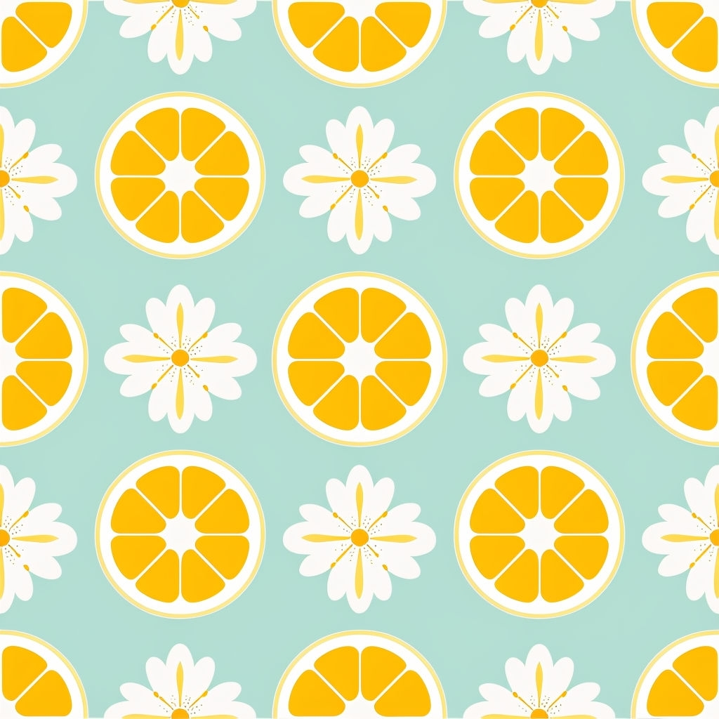 Stylized Lemon Slices and Daisies Seamless Pattern Design