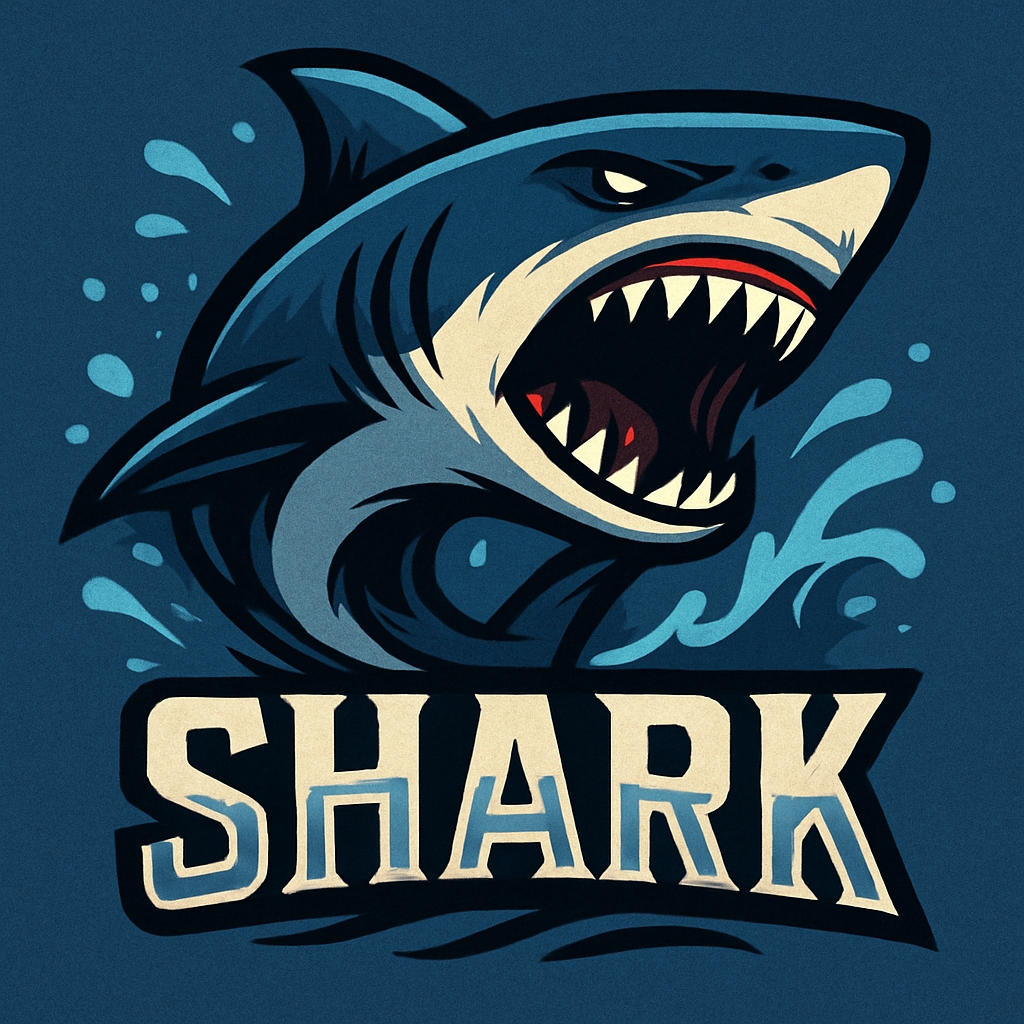 Dynamic Cartoon Shark Illustration for Hat Design