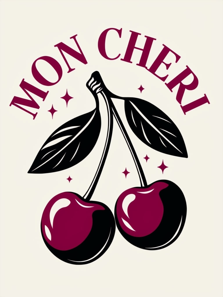 Elegant Minimalist Dark Pink Cherries with Mon Cheri Text Poster