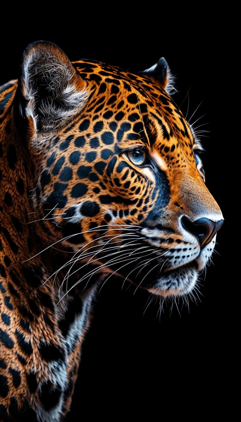 Majestic Jaguar Head in High-Contrast Digital Art Mobile Wallpaper