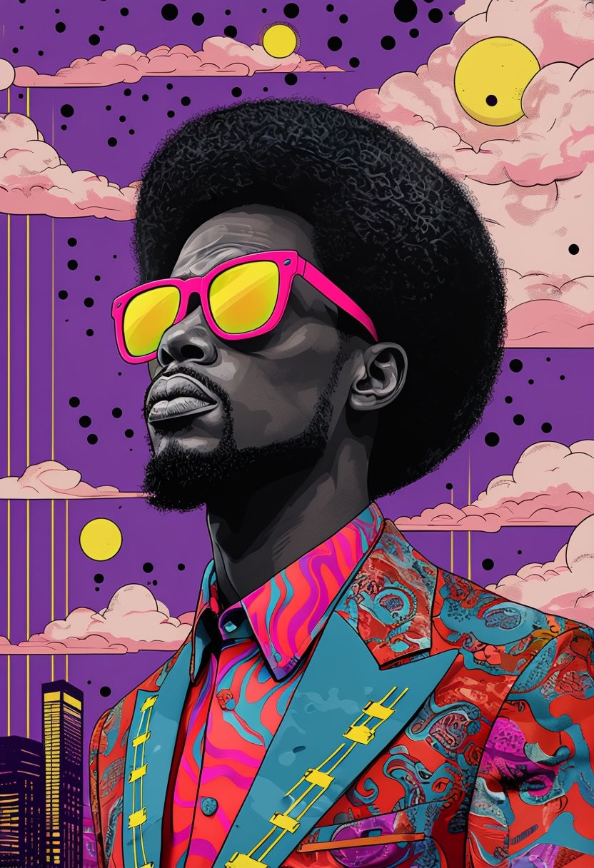 Vibrant Afro Man Pop Art Portrait with Colorful Background Art