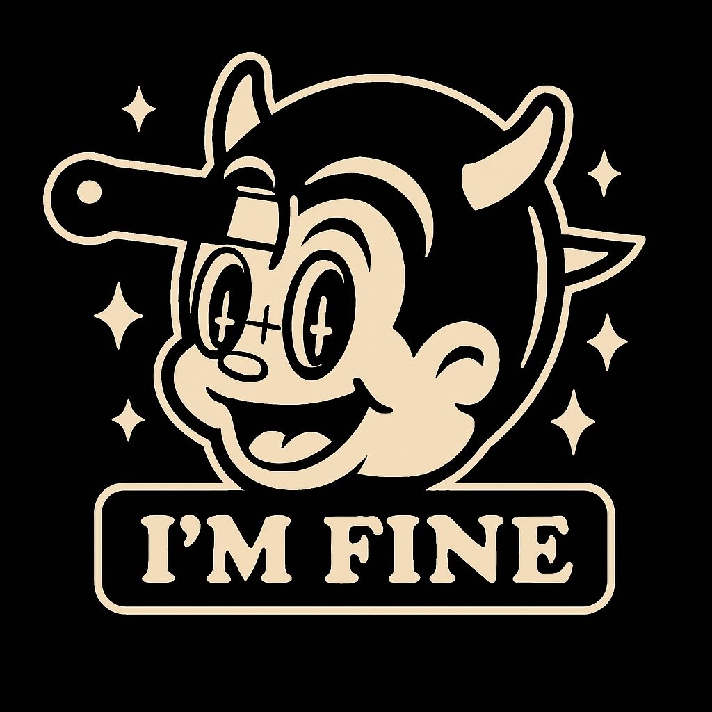 Mischievous Retro Devil Character with I'm Fine Text T-Shirt