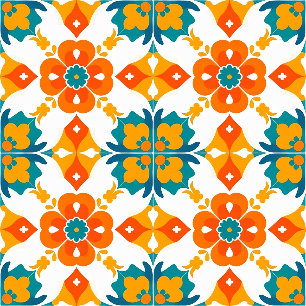 Vibrant Floral Geometric Pattern Inspired by Mexican Tile Design Seamless Pattern