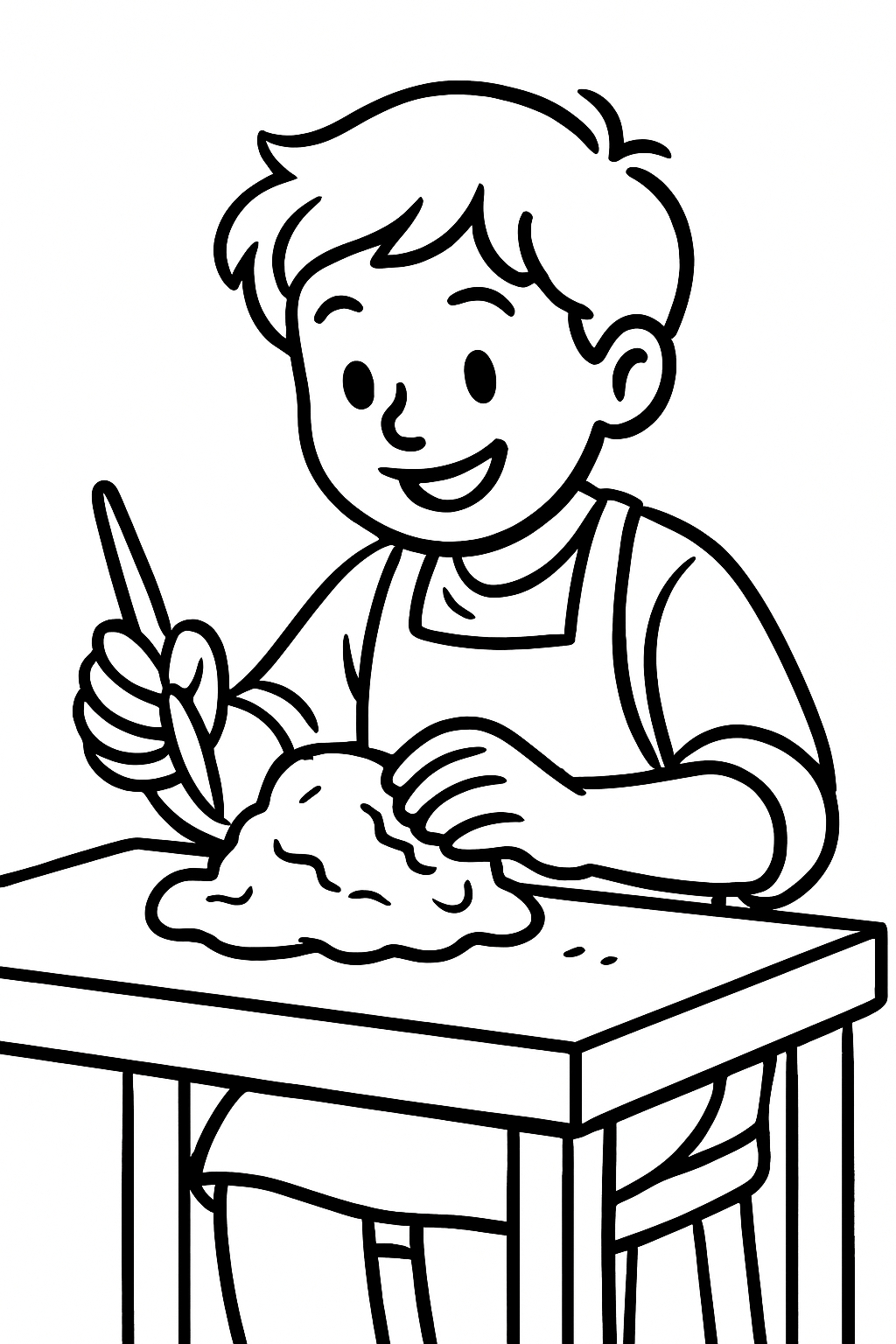 Cheerful Young Boy Engaged in Creative Activity Coloring Page
