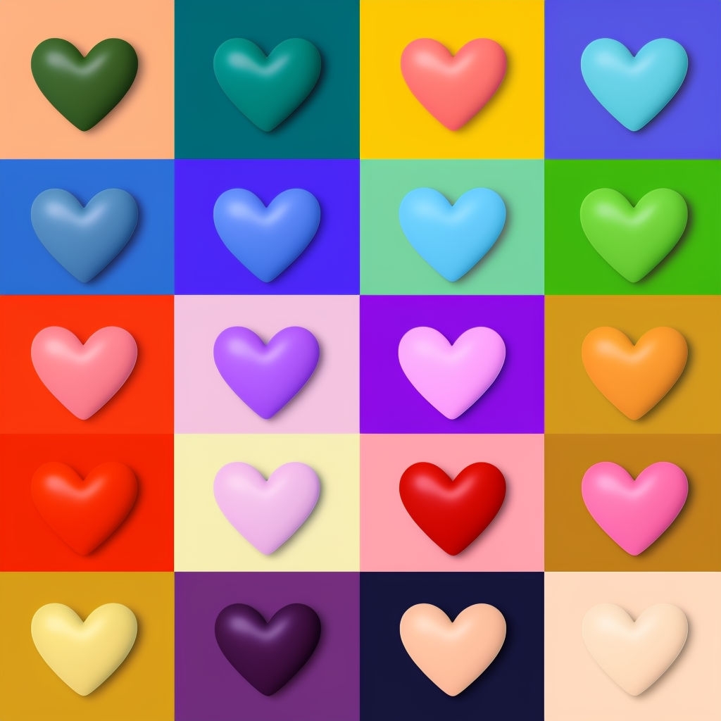 Vibrant Colorful Heart Shapes Grid Pattern for Seamless Patterns