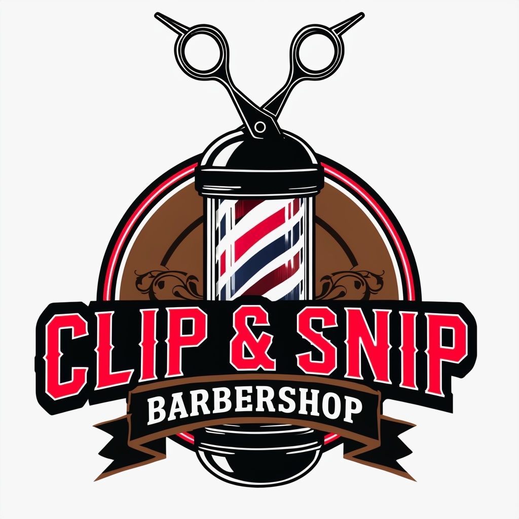 Classic Black Barber Pole Logo for Clip & Snip Barbershop