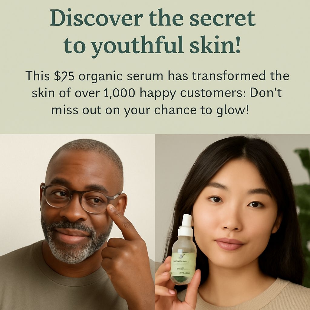 Discover PureGlow Naturals $25 Organic Serum for Youthful Skin Ads