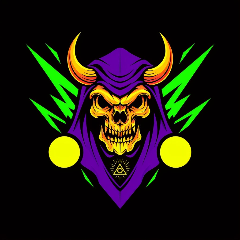 Fierce Stylized Lion Skull Illustration with Bold Colors Sticker
