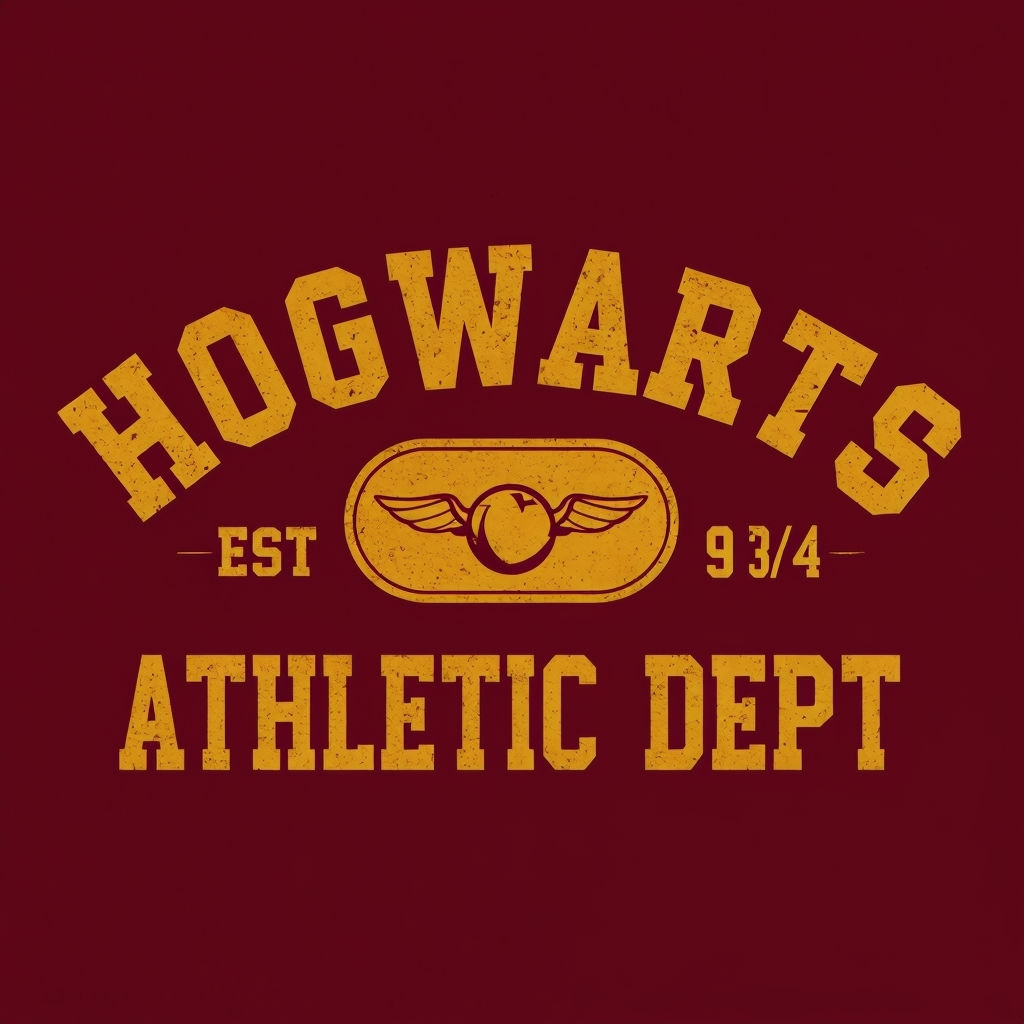 Vintage Hogwarts Athletic Dept T-Shirt Design with Golden Snitch Symbol